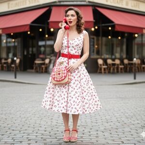 🍒*RARE*🍒Bewaltz Working RETRO PHONE PURSE in Picnic RED Cherries